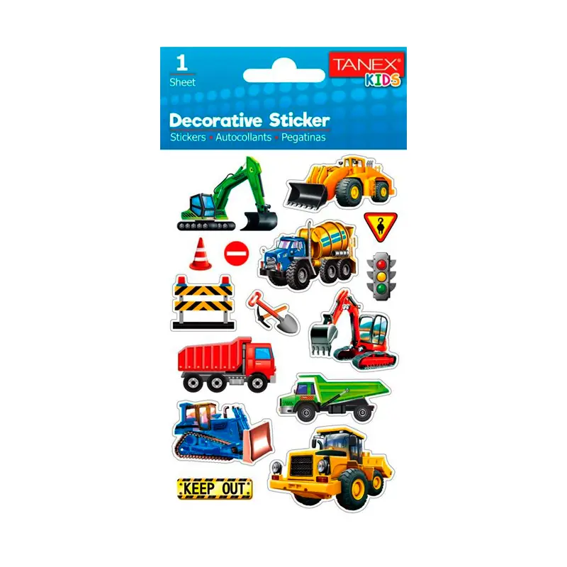 Taneks 25069 Puffy Dekoratif Sticker İnşaat Makinaları Serisi x 5 Li Paket