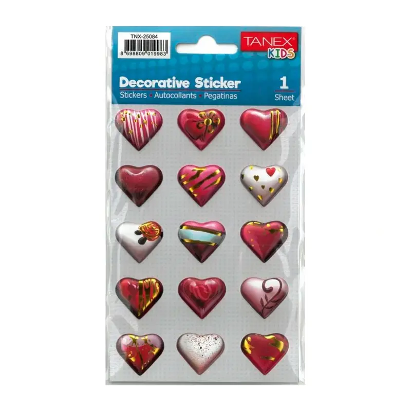 Taneks 25084 Puffy Dekoratif Sticker Kalp Serisi x 5 Li Paket