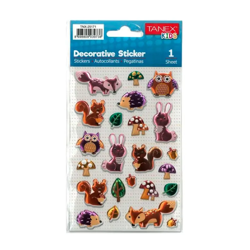 Taneks 25171 Puffy Dekoratif Sticker Orman Canlıları 2 Serisi x 5 Li Paket