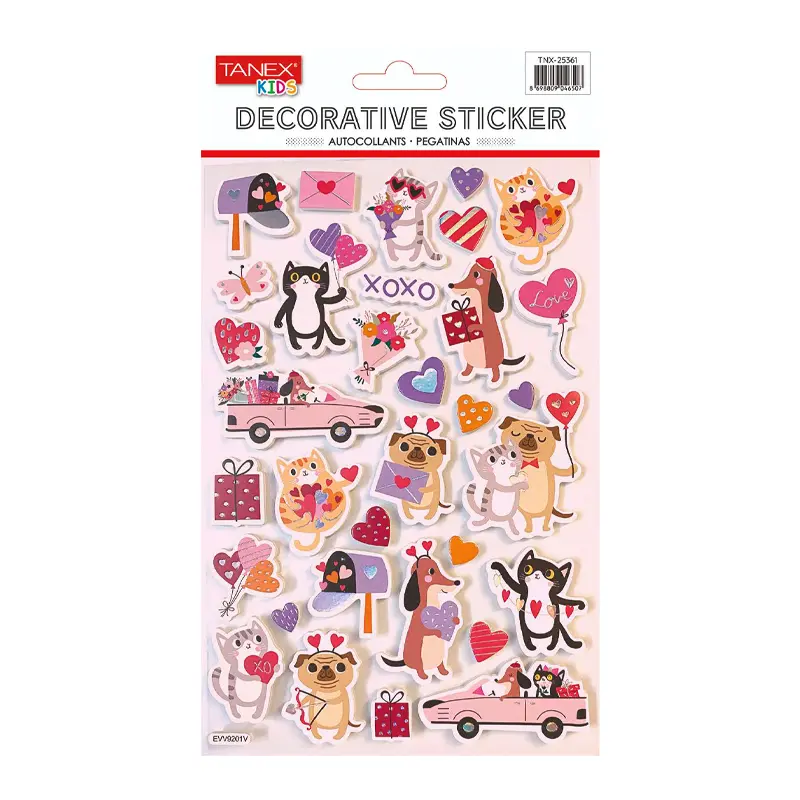 Taneks 25361 Puffy Dekoratif Sticker Sevimli Canlılar Serisi x 5 Li Paket
