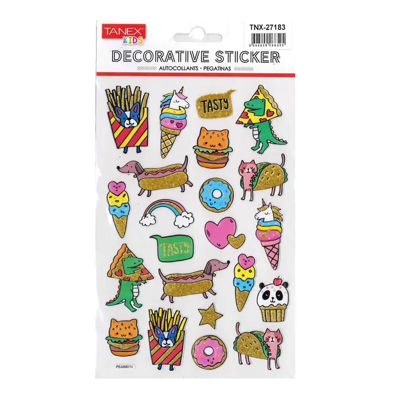 Taneks 27183 Puffy Dekoratif Sticker Atıştırma Şekilli Hayvanlar Serisi x 5 Li Paket