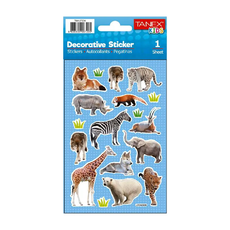 Taneks 27204 Puffy Dekoratif Sticker Vahşi Hayvanlar Serisi x 5 Li Paket