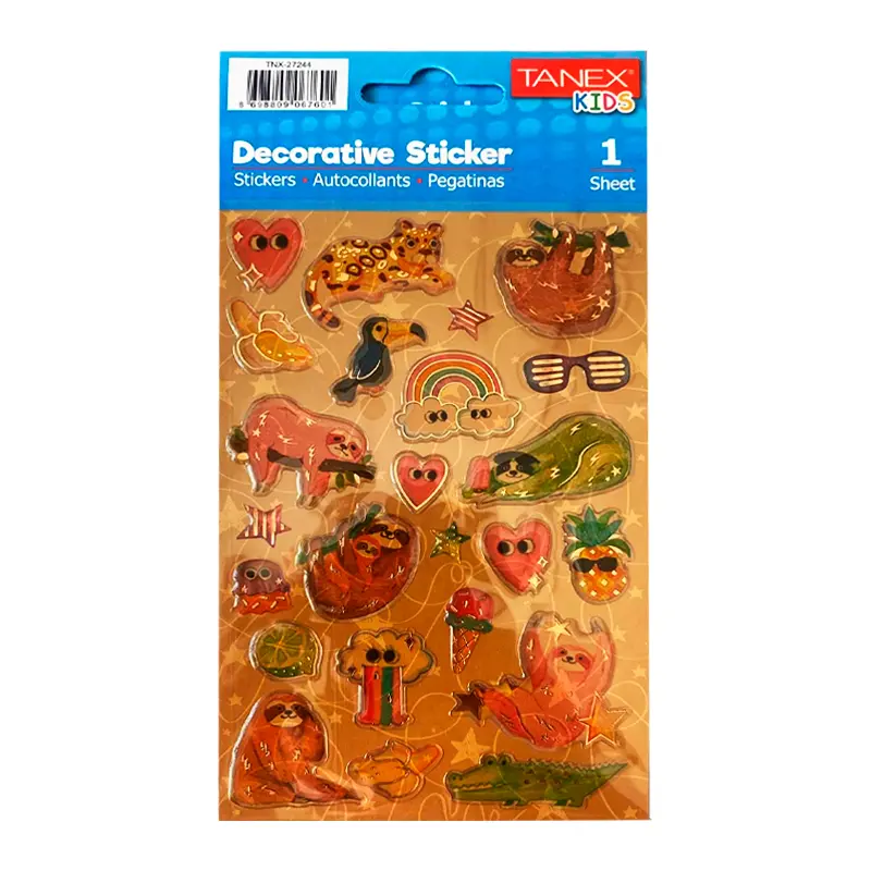 Taneks 27244 Puffy Dekoratif Sticker Tembel Hayvanlar Serisi x 5 Li Paket