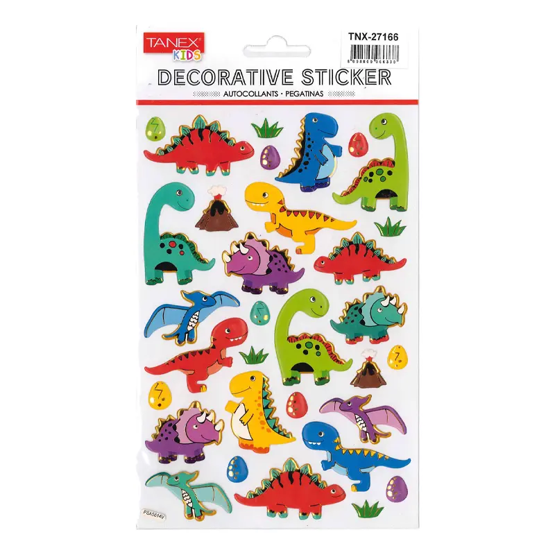 Taneks 27166 Puffy Dekoratif Sticker Renkli Dinazorlar Serisi x 5 Li Paket