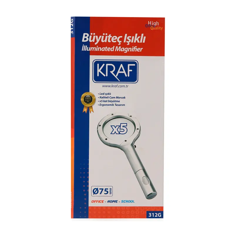Kraf 312G Büyüteç Işıklı 75mm 5x