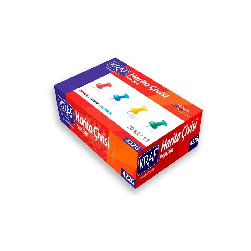Kraf 422G Renkli Harita Çivisi 20 Li Kutu x 24 Lü Paket