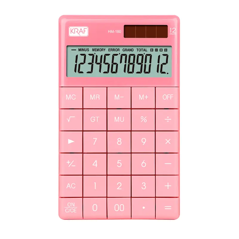 Kraf HM-180 Masaüstü Hesap Makinesi 12 Hane Pembe