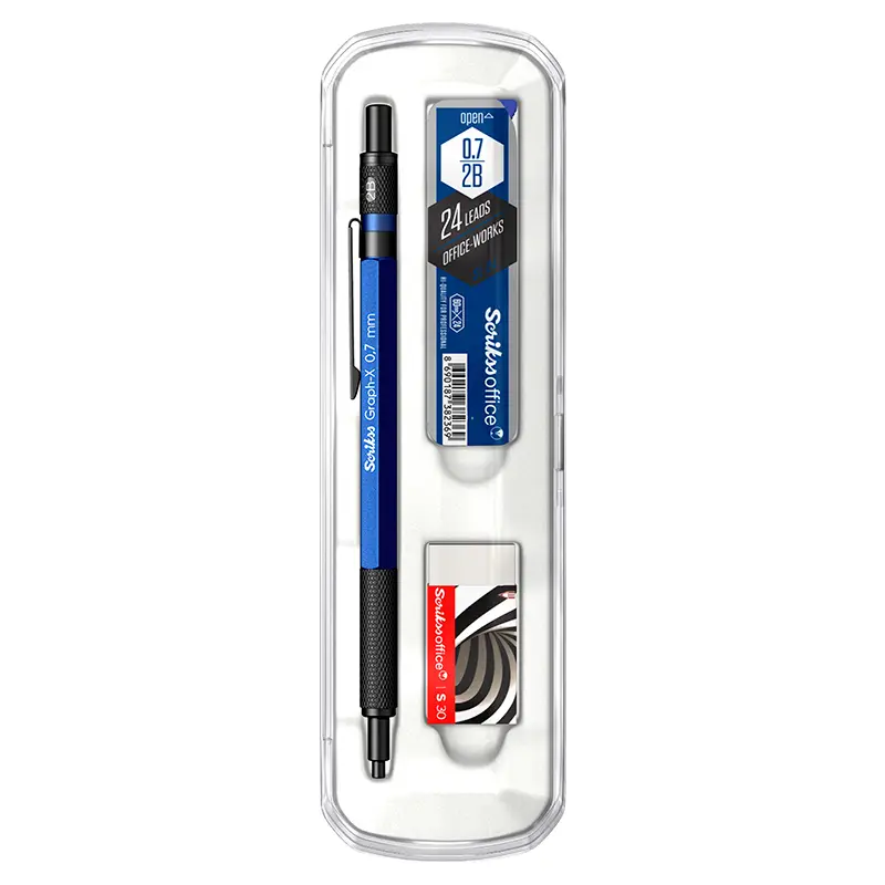 Scrikss Graph-X Versatil Kalem 0.7mm Mavi + Min + Silgi 3 Lü Set