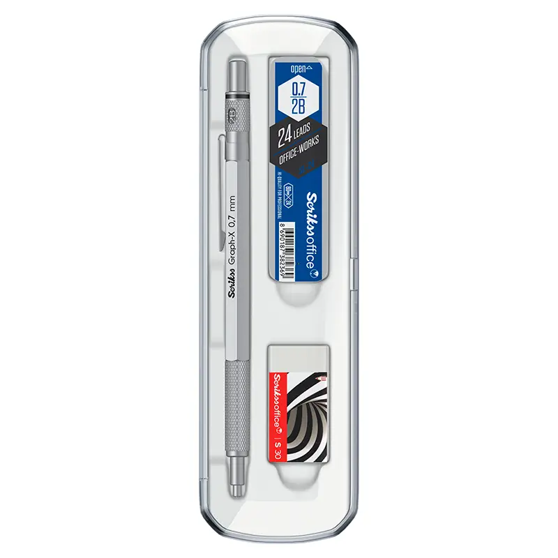 Scrikss Graph-X Versatil Kalem 0.7mm Saten Gri + Min + Silgi 3 Lü Set