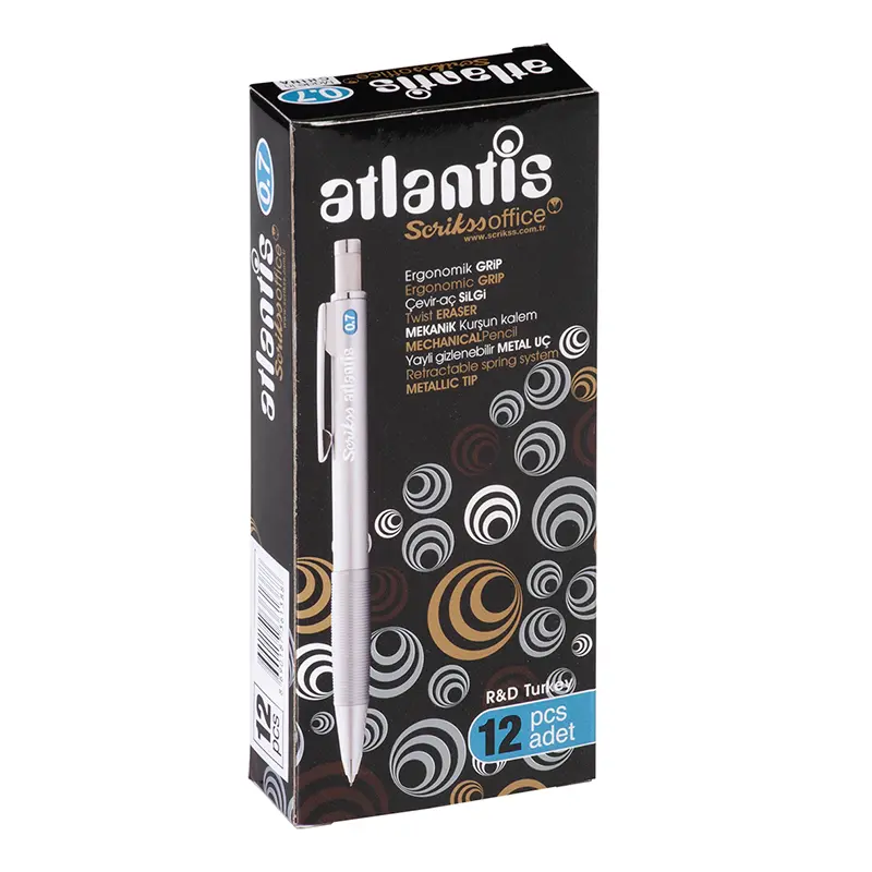 Scrikss Atlantis Metal Versatil Kalem 0.7mm Siyah x 12 Li Kutu