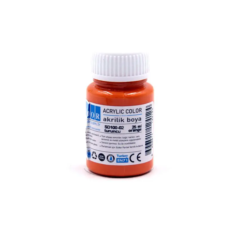 Südor SD100 Akrilik Boya 25 ML Şişe Turuncu x 10 Lu Kutu