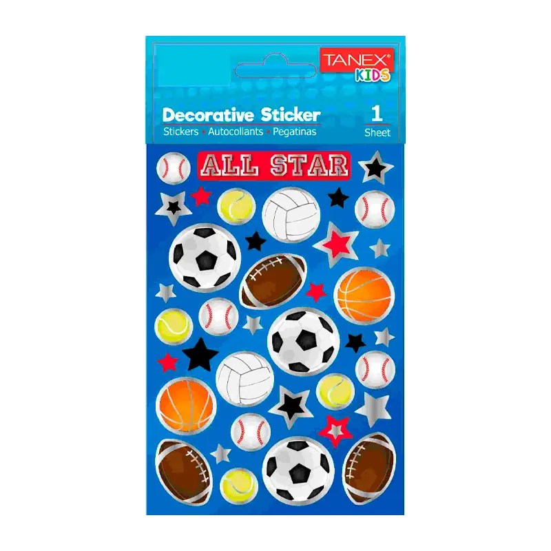 Taneks 25154 Puffy Dekoratif Sticker Spor All Star Serisi x 5 Li Paket