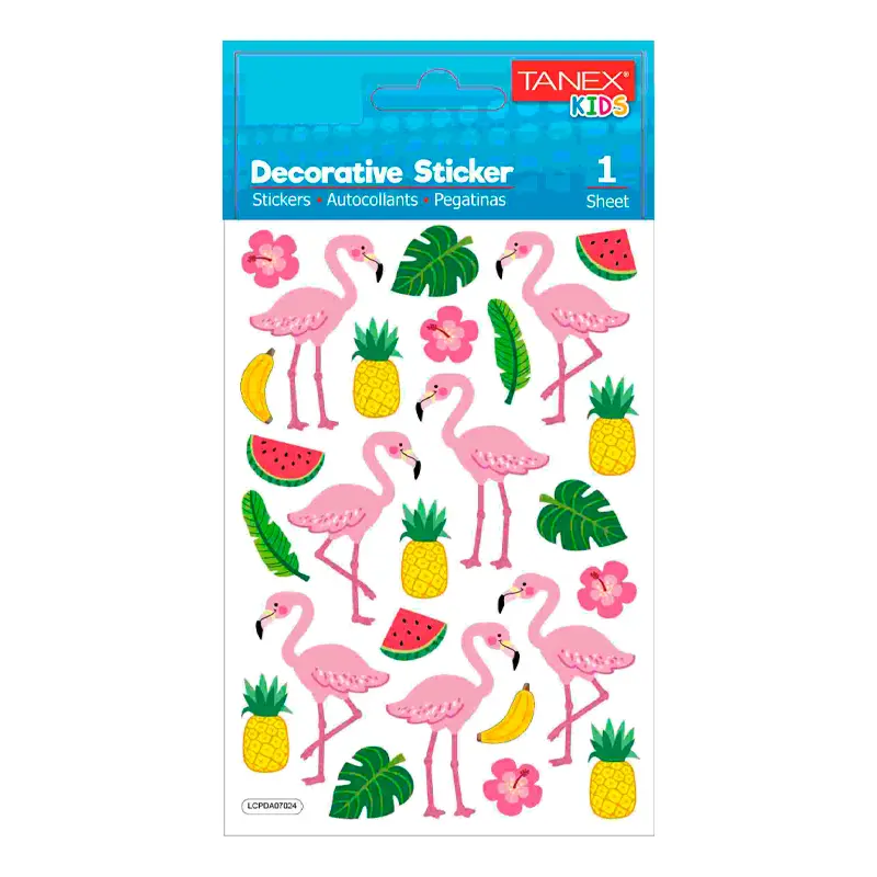 Taneks 25176 Puffy Dekoratif Sticker Tropikal Flamingo Serisi x 5 Li Paket