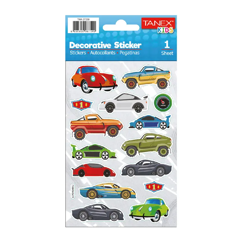 Taneks 27238 Puffy Dekoratif Sticker Yarış Arabaları Serisi x 5 Li Paket