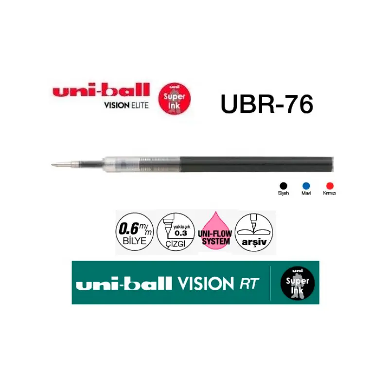 Uni-Ball Vision RT 0.6mm Roller Kalem Yedeği Kırmızı x 12 Li Kutu